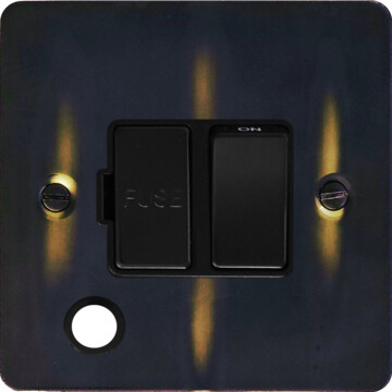 flat aged brass switched fused spur with flex outlet (black switch) front fc20825