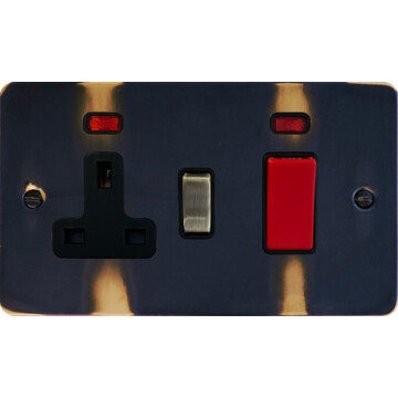 flat aged brass cooker switch with socket (black insert/ antique brass switch) front fc20825