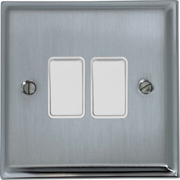 deco satin chrome light switch (2 gang/white switch) front fc20825
