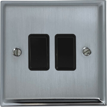 deco satin chrome light switch (2 gang/black switch) front fc20825