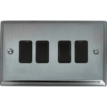 deco satin chrome light switch (4 gang/black switch) front fc20825