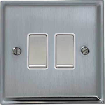 deco satin chrome light switch (2 gang/white insert/matching switch) front fc20825