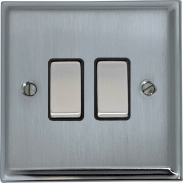 deco satin chrome light switch (2 gang/black insert/matching switch) front fc20825