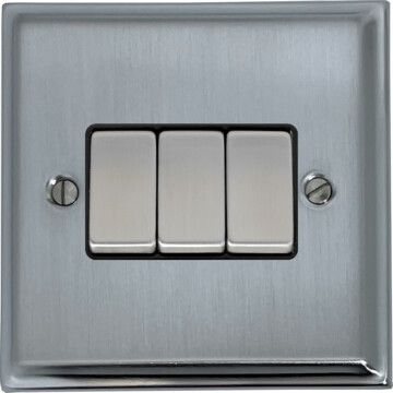 deco satin chrome light switch (3 gang/black insert/matching switch) front fc20825
