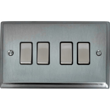 deco satin chrome light switch (4 gang/black insert/matching switch) front fc20825