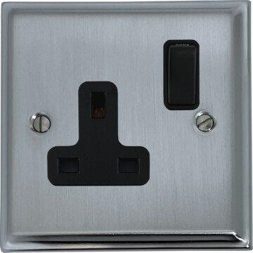 deco satin chrome single socket (black switch) front fc20825