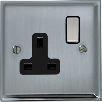 deco satin chrome single socket (black insert/matching switch) front fc20825