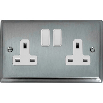 deco satin chrome double socket (white switch) front fc20825