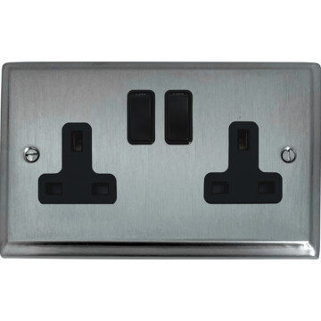 deco satin chrome double socket (black switch) front fc20825