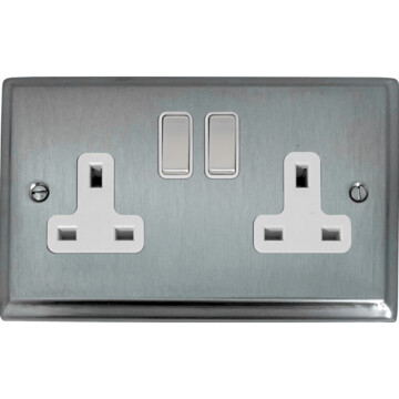 deco satin chrome double socket (white insert/matching switch) front fc20825