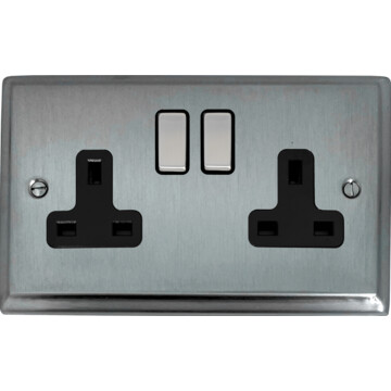 deco satin chrome double socket (black insert/matching switch) front fc20825