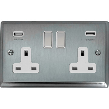 deco satin chrome double socket with usb (white insert/matching switch) front fc20825