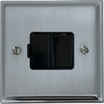 deco satin chrome switched fused spur (black switch) front fc20825