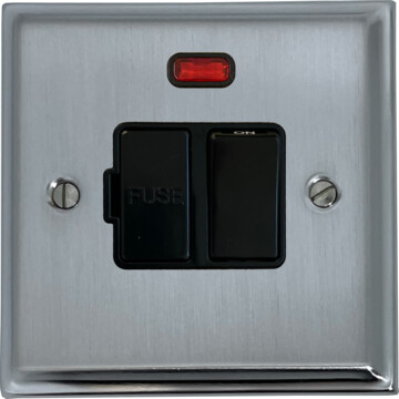 deco satin chrome switched fused spur with neon (black switch) front fc20825