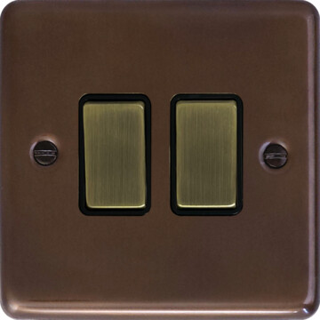 contour medium bronze light switch (2 gang/black insert/antique brass switches) front fc20825