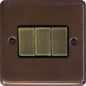 contour medium bronze light switch (3 gang/black insert/ antique brass switches) front fc20825