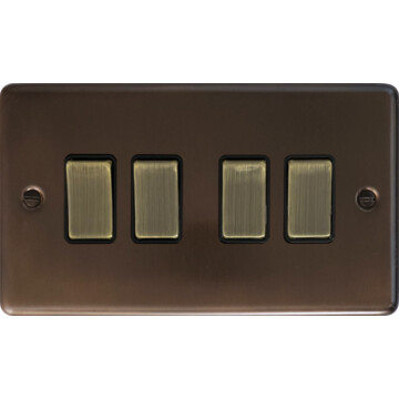 contour medium bronze light switch (4 gang/black insert/ antique brass switches) front fc20825