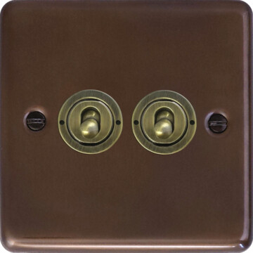 contour medium bronze toggle switch (2 gang/antique brass switches) front fc20825
