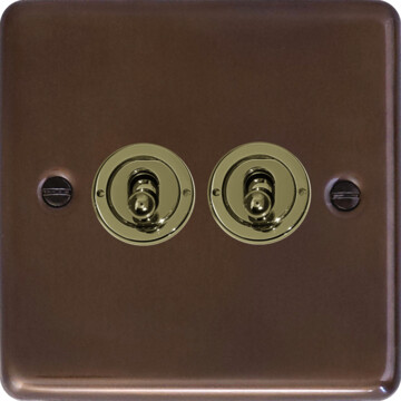 contour medium bronze toggle switch (2 gang/polished brass toggle) front fc20825