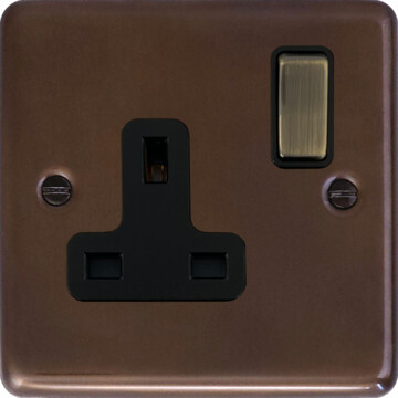 contour medium bronze single socket (black insert/antique brass switch) front fc20825