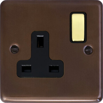contour medium bronze single socket (black insert/polished brass switch) front fc20825