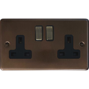 contour medium bronze double socket (black insert/antique brass switches) front fc20825