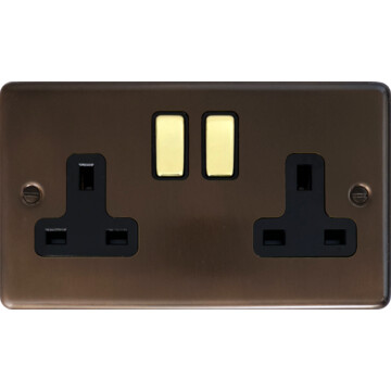 contour medium bronze double socket (black insert/polished brass switches) front fc20825