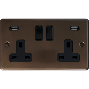 contour medium bronze double socket with usb front fc20825