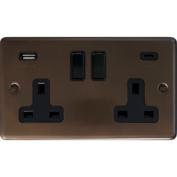 contour medium bronze double socket (2 gang/usb a and usb c) front fc20825