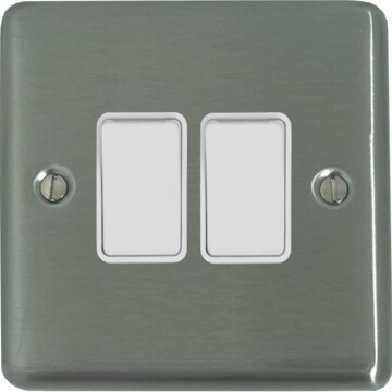contour brushed steel light switch (2 gang/white switches) front fc20825