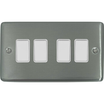 contour brushed steel light switch (4 gang/white switches) front fc20825
