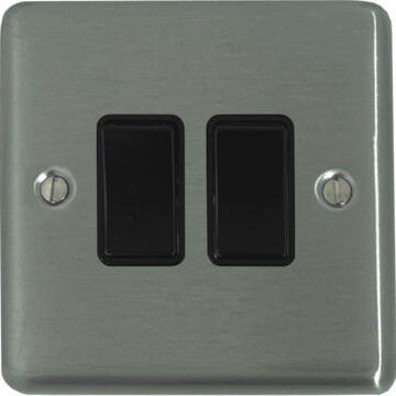 contour brushed steel light switch (2 gang/black switch) front fc20825