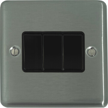 contour brushed steel light switch (3 gang/black switch) front fc20825