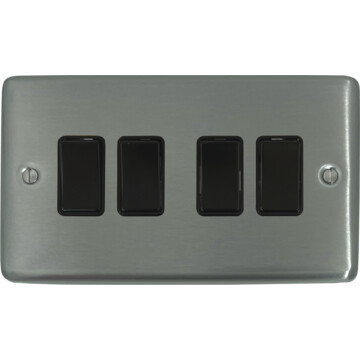 contour brushed steel light switch (4 gang/black switches) front fc20825