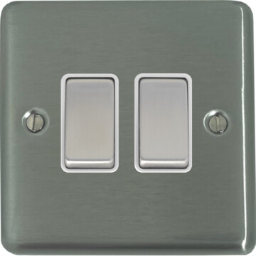 contour brushed steel light switch (2 gang/white insert/satin chrome switches) front fc20825