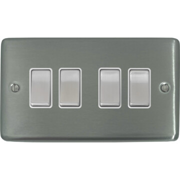 contour brushed steel light switch (4 gang/white insert/satin chrome switches) front fc20825