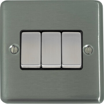contour brushed steel light switch (3 gang/black insert/satin chrome switches) front fc20825