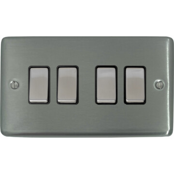 contour brushed steel light switch (4 gang/black insert/satin chrome switches) front fc20825