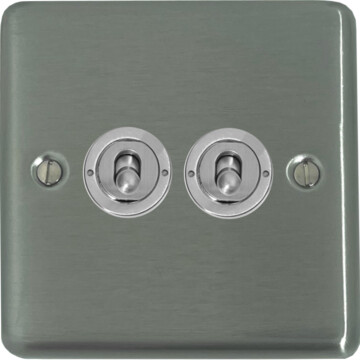 contour brushed steel toggle switch (2 gang) front fc20825