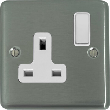 contour brushed steel single socket (white switch) front fc20825