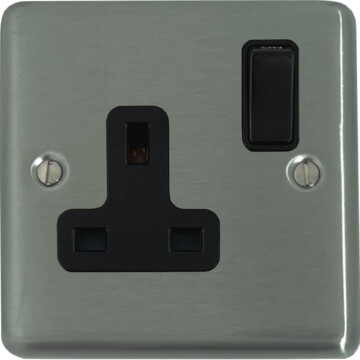 contour brushed steel single socket (black switch) front fc20825