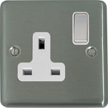 contour brushed steel single socket (white insert/satin chrome switch) front fc20825