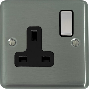 contour brushed steel single socket (black insert/satin chrome switch) front fc20825