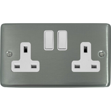 contour brushed steel double socket (white switches) front fc20825