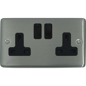 contour brushed steel double socket (black switch) front fc20825