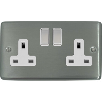 contour brushed steel double socket (white insert/satin chrome switches) front fc20825