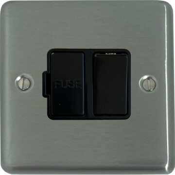 contour brushed steel switched fused spur (black switch) front fc20825