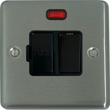 contour brushed steel switched fused spur with neon (black switch) front fc20825