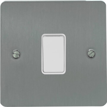 flat brushed steel light switch (1 gang/white switch) front fc20825
