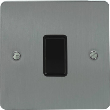 flat brushed steel light switch (1 gang/black switch) front fc20825